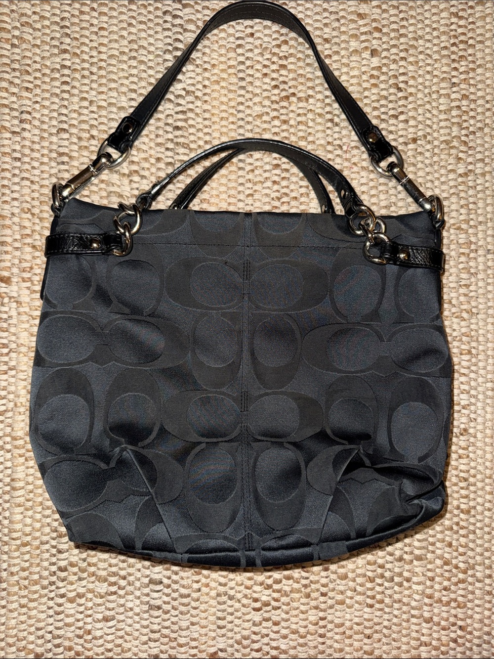 Coach Black Signature Jacquard Tote with Leather Trim F171183 Size 14x4x11